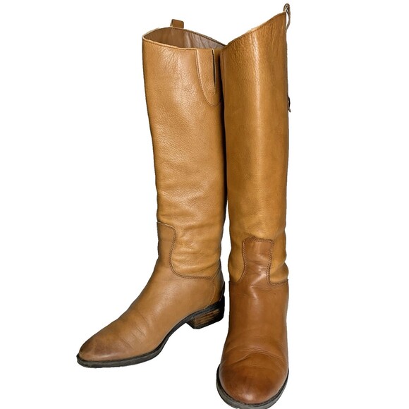 Sam Edelman Size 6.5 Penny Whiskey Leather Tall Equestrian Back Zip Riding Boots - Picture 1 of 16